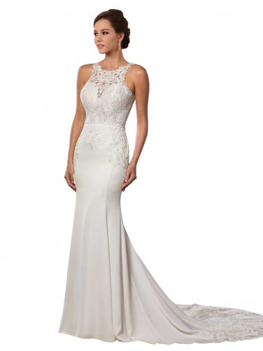 Shop Modern Deep V-Neck Sheath Lace Wedding Dress with Open V-Back Canada