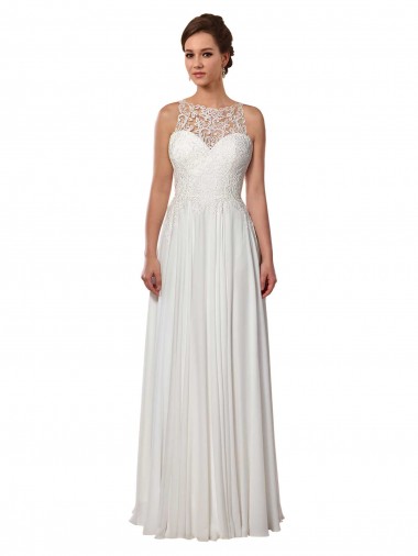 Shop Illusion Neck A-Line Chiffon Beach Wedding Dress with Lace Halter Neckline Canada