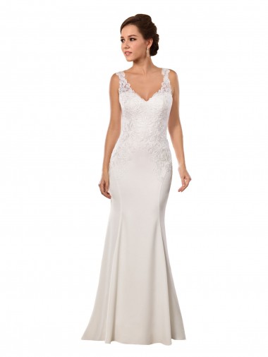 Shop V-Neck Mermaid Crepe Wedding Dress with Lace Bodice Canada