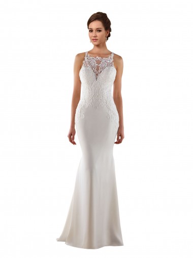 Shop Modern High Neck Sheath Wedding Dress with Lace Bodice Canada