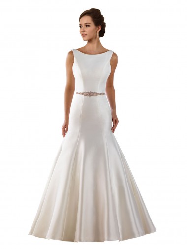 Shop Modern Boat Neck Mermaid Satin Wedding Dress with Deep V-Back Canada