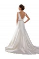 Modern Boat Neck Mermaid Satin Wedding Dress with Deep V-Back