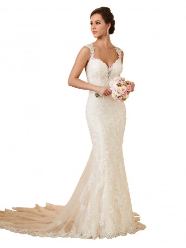 Shop Modern Chapel Train Sweetheart Mermaid Lace Wedding Dress with Keyhole Back Canada