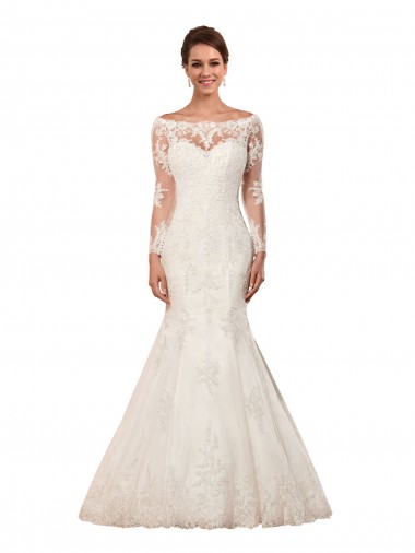 Shop Long Sleeves Mermaid Lace Wedding Dress with Illusion Back Canada