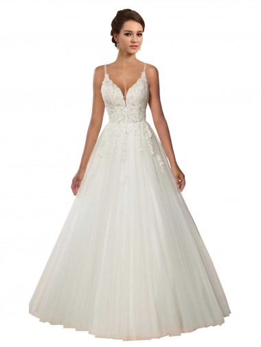 Shop Modern Spaghetti Straps Ball Gown Tulle Wedding Dress with Lace Bodice Canada