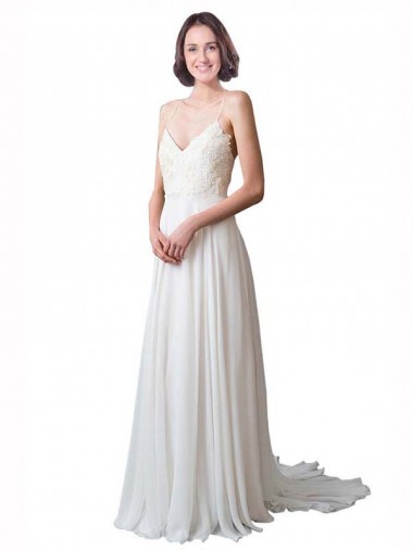 Shop Spaghetti Straps V-Neck A-Line Chiffon Beach Wedding Dress Canada