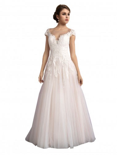 Shop Illusion Cap Sleeves A-Line Tulle Beach Wedding Dress with Lace Bodice Canada