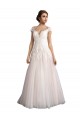 Illusion Cap Sleeves A-Line Tulle Beach Wedding Dress with Lace Bodice