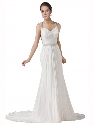 Shop Sweetheart Sheath Chiffon Beach Wedding Dress with Beaded Belts Canada