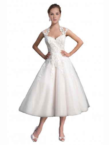 Shop A-Line Short Tea Length Sweetheart Tulle Lace Beach Wedding Dress Canada