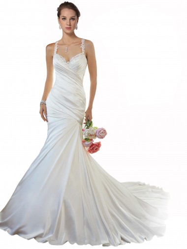 Shop Sweetheart Mermaid Satin Beach Wedding Dress with Illusion Lace Back Canada