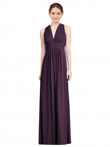 Shop Long Chiffon V-Neck Bridesmaid Dress with Shirred Bodice Canada