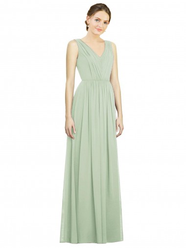 Shop Natural Waist V-Neck Draped Chiffon Bridesmaid Dress Canada