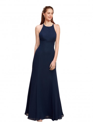 Shop High Halter Fit and Flare Long Chiffon Bridesmaid Dress / Prom Dress with Criss Cross Low Back Canada