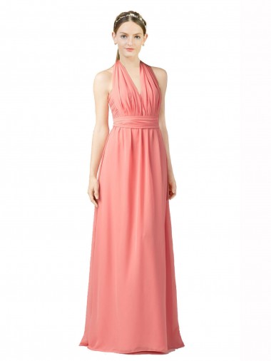 Shop Shirred Bodice Full Length Long Chiffon Bridesmaid Dress Canada