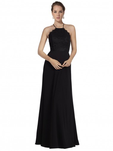 Shop Lace Halter Neckline Chiffon A-Line Bridesmaid Dress with Sheer Back Canada