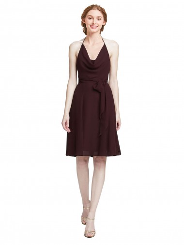 Shop Short Knee Length Chiffon Bridesmaids Dress with Halter Cowl Neck Canada