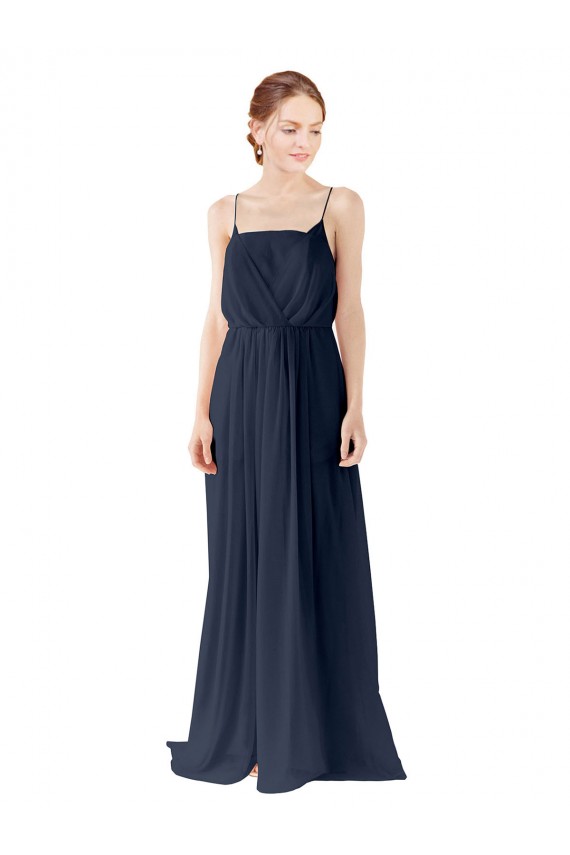 Spaghetti Straps Open Back Long Chiffon Bridesmaid Dress