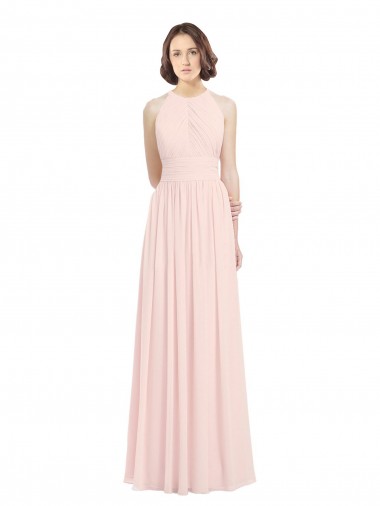 Shop Sleeveless Chiffon High Neck Bridesmaid Dress with Diagonal Pleats Canada