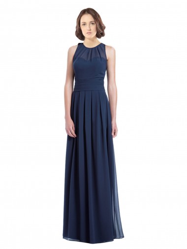 Shop Chiffon High Neck Sleeveless Bridesmaid Dress with Pleats Canada