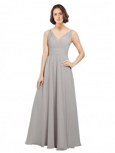 Shop Twist Shouder Full Chiffon Bridesmaids Dress with V-Neckline and V-Back Canada