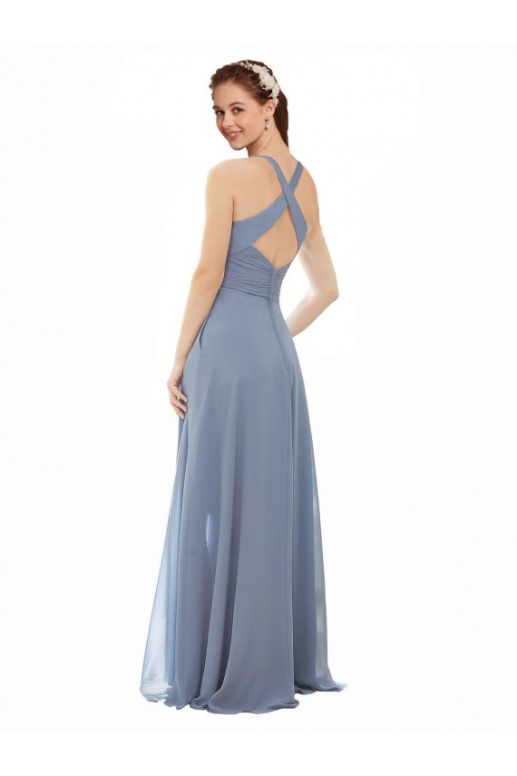 High Neck Chiffon Bridesmaid Dress with Draped Bodice