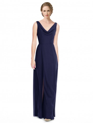 Shop Cowl Neck Deep V-Back Chiffon Bridesmaid Dress with Side Front Slits Canada