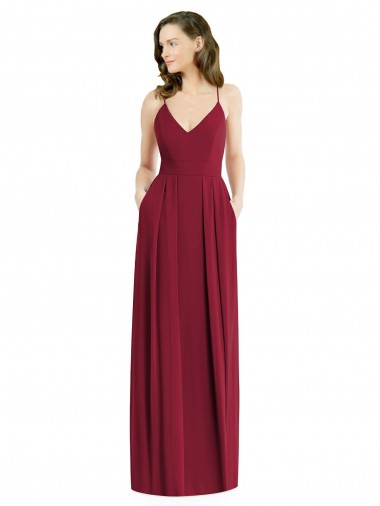 Shop Pleated Skirt Chiffon Maxi Bridesmaid Dress with Pockets Canada