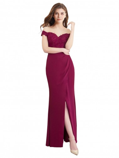 Shop Off the Shoulder Chiffon Bridesmaid Dress with Lace Appliques and Front Slit Canada