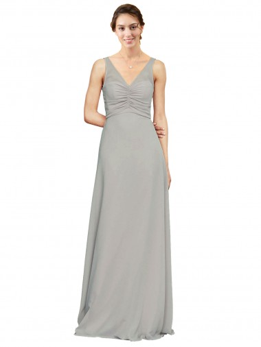 Shop V-Neck Chiffon Bridesmaid Dress with Illusion Gathered Bodice Canada