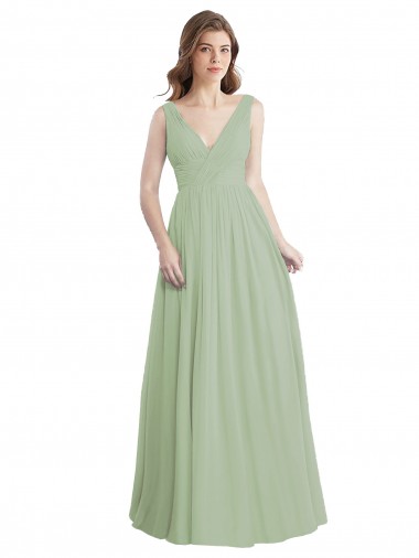 Shop V-Neck A-Line Long Chiffon Bridesmaid Dress with Draped Bodice Canada