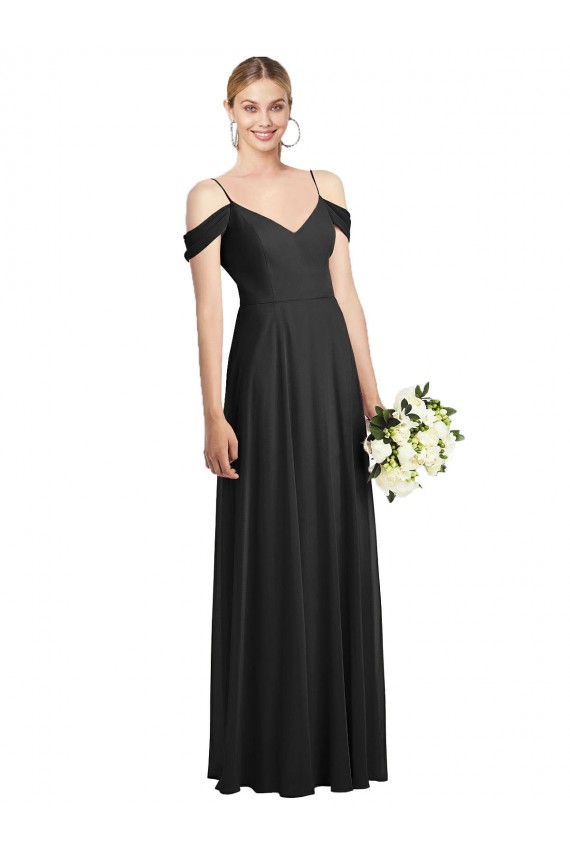 Cold-Shoulder V-Back Chiffon Maxi Bridesmaid Dress