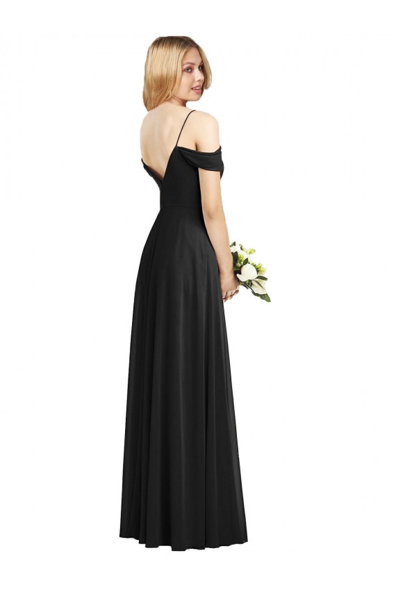 Cold-Shoulder V-Back Chiffon Maxi Bridesmaid Dress