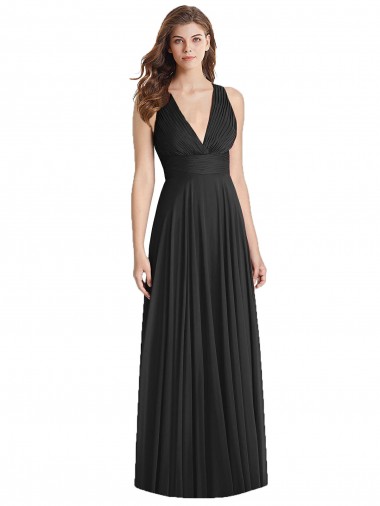 Shop Full Length V-Neck Chiffon Bridesmaid Dress with Wide Criss Cross Straps Canada