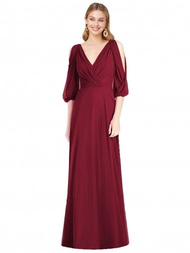 Shop Draped V-Neck Bell Sleeves V-Back Chiffon Bridesmaid Dress Canada