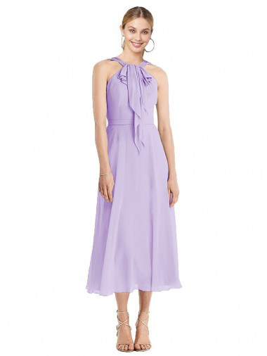 Shop Midi Length Halter Plunging V-Back Chiffon Bridesmaid Dress / Cocktail Dress Canada