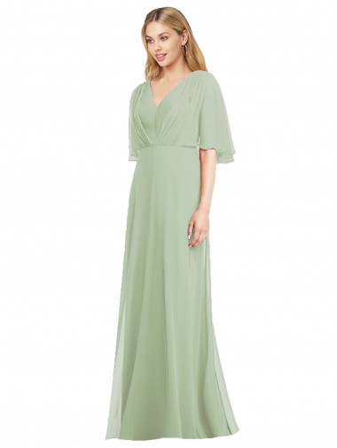 Shop Full Length Lux Chiffon Flutter Sleeves Bridesmaid Dress Canada