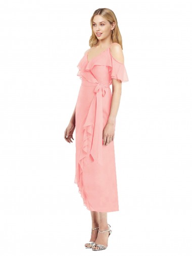 Shop Cocktail Wrap Chiffon Bridesmaid Dress with Fluttering Ruffles Canada