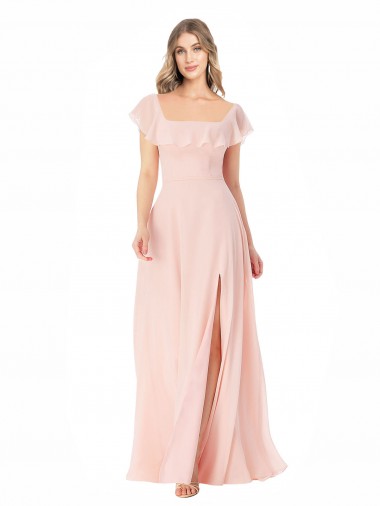 Shop Flutter Cap Sleeves Square Neck Ruffle Chiffon Bridesmaid Dress Canada