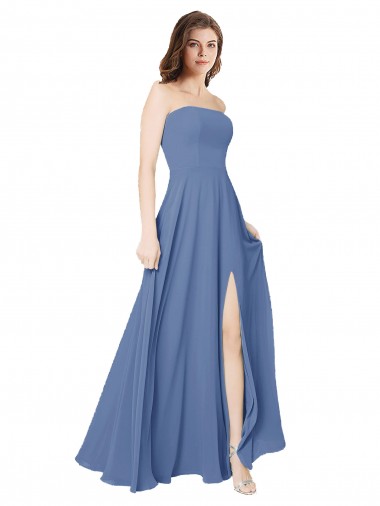 Shop Strapless Long Chiffon Bridesmaid Dress with Front Slit Canada