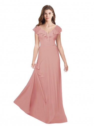 Shop Flounced V Neckline Flutter Sleeves Chiffon Bridesmaid Dress Canada