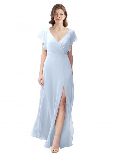 Shop Flutter Sleeves Long Chiffon Bridesmaid Dress with Daring Open Back and Side Slit Canada