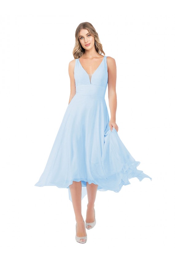 Chiffon Midi Length Keyhole Back Cocktail Bridesmaid Dress