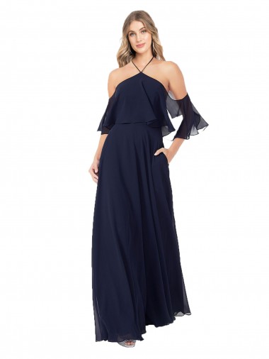 Shop Halter Neck Cold Shoulder Flutter Sleeves Bridesmaid Dress Canada