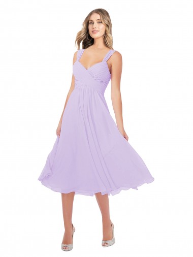 Shop Draped Midi Length Chiffon Cocktail Bridesmaid Dress with Ruched Bodice Canada