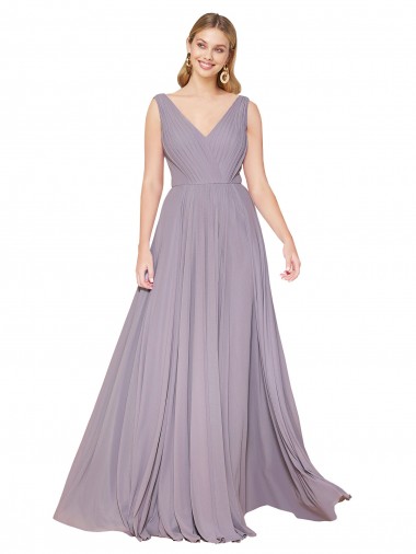 Shop Draped Floor Length High Neck V-Back Chiffon Bridesmaid Dress / Formal Prom Dress with Shirred Bodice Canada