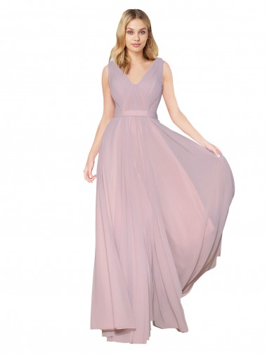 Shop Draped V-Neck Long Chiffon Bridesmaid Dress / Formal Prom Dress with Shirred Bodice Canada