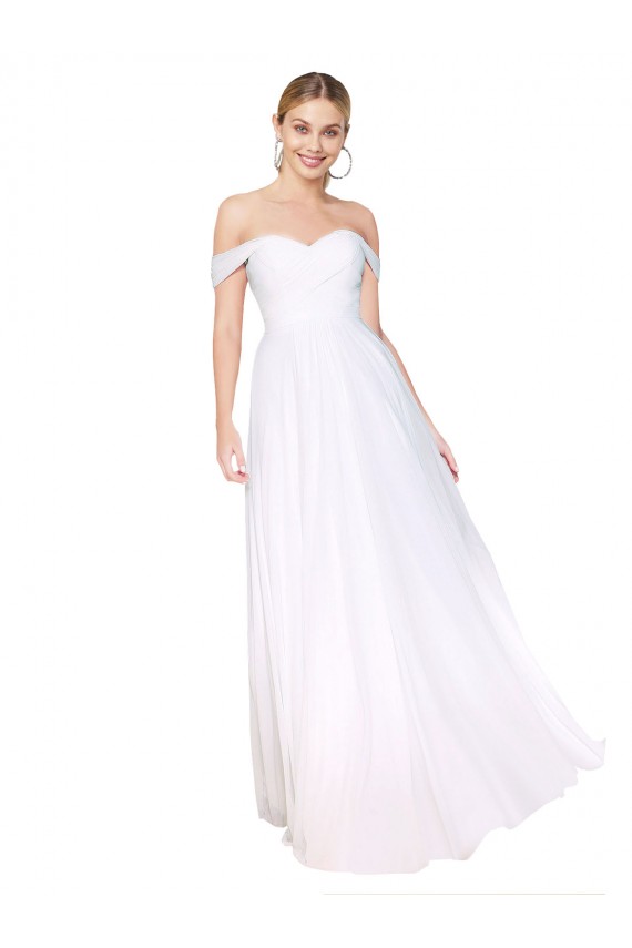 Off the Shoulder Long Full Length Chiffon Bridesmaid Dress / Formal Prom Dress