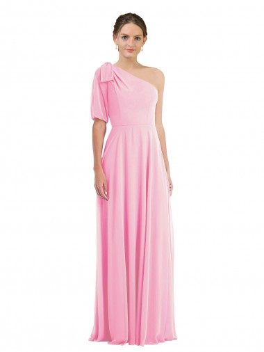 Shop Bow One Shoulder Flounce Sleeve Maxi Bridesmaid Dress Canada