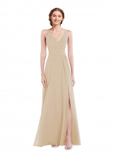 Shop Faux Wrap Criss Cross Back Maxi Bridesmaid Dress with Front Slit Canada